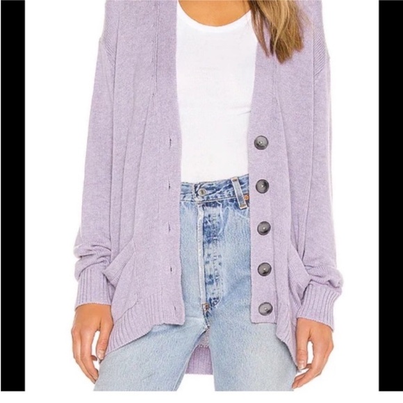 Re/Done 90s Cardigan Sweater In Heather Lilac Wool Blend Oversized Size XS $350 - Picture 2 of 8